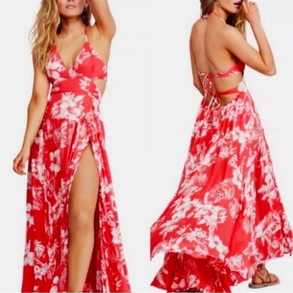 Free People Red and White Floral Maxi Dress